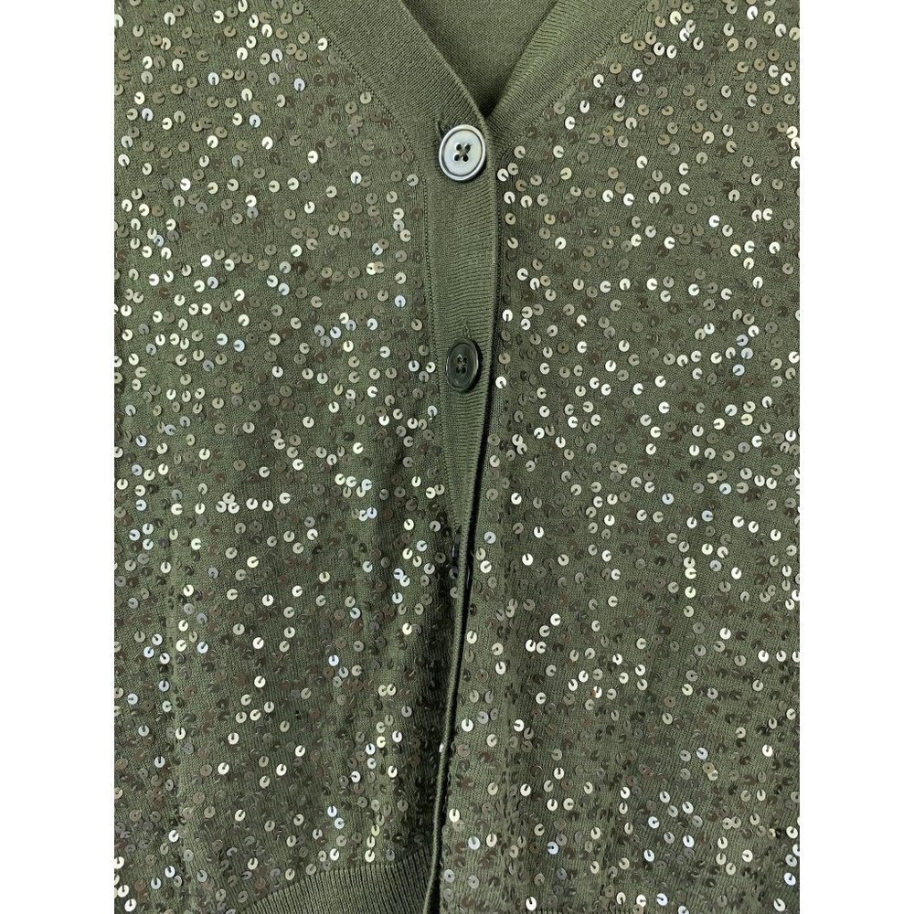 Talbots Women's Mean Green Sequin Top - Picture 3 of 7